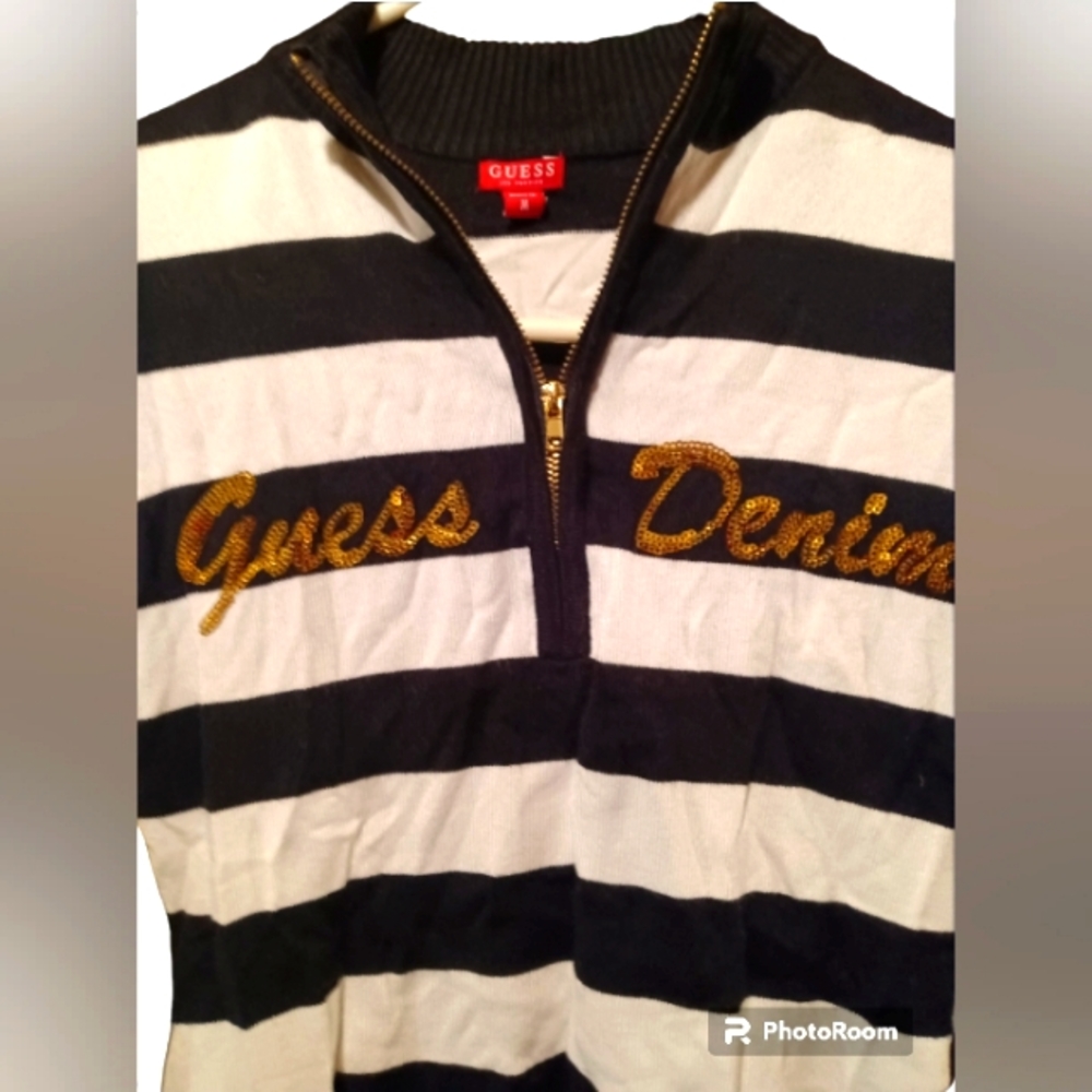 Guess Denim Bling 💎 Sweater quarter zip rare - Picture 2 of 4